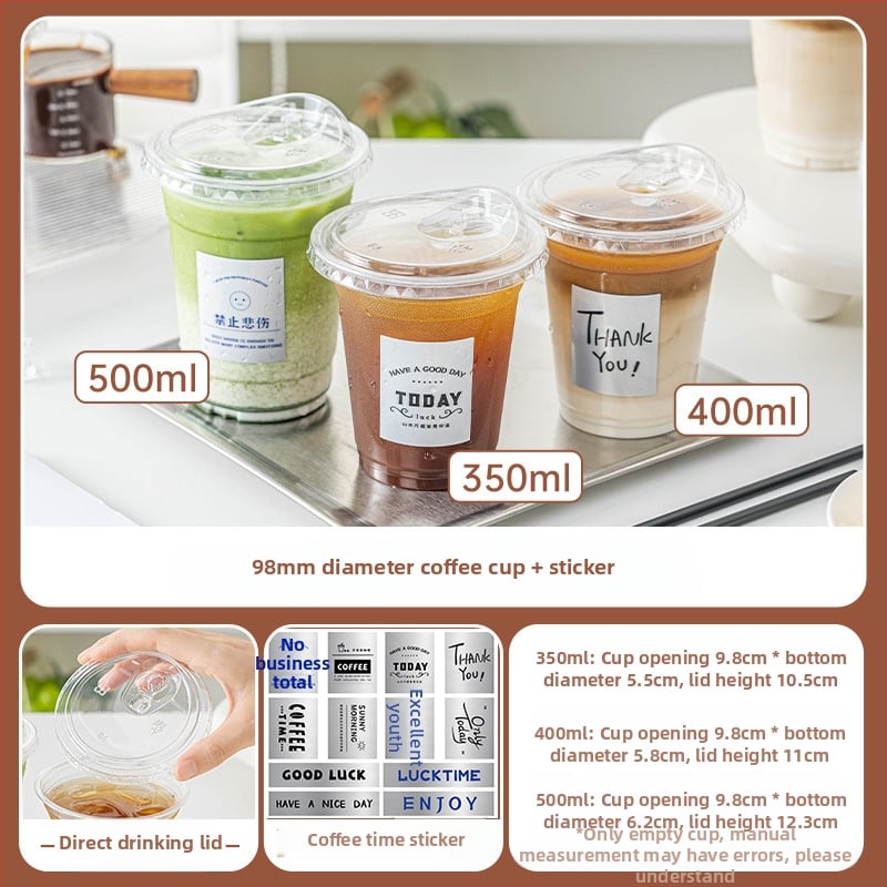 Pahar de plastic cu capac pentru cafea și ceai cu lapte, pereți groși, pentru băuturi reci și catering
