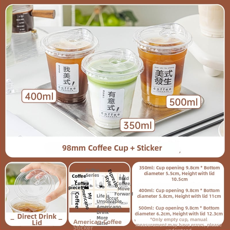 Pahar de plastic cu capac pentru cafea și ceai cu lapte, pereți groși, pentru băuturi reci și catering