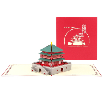 3D papierová karta s vežou Xi'an Bell Tower – ručne vyrobený darček a suvenír s kultúrnou architektúrou