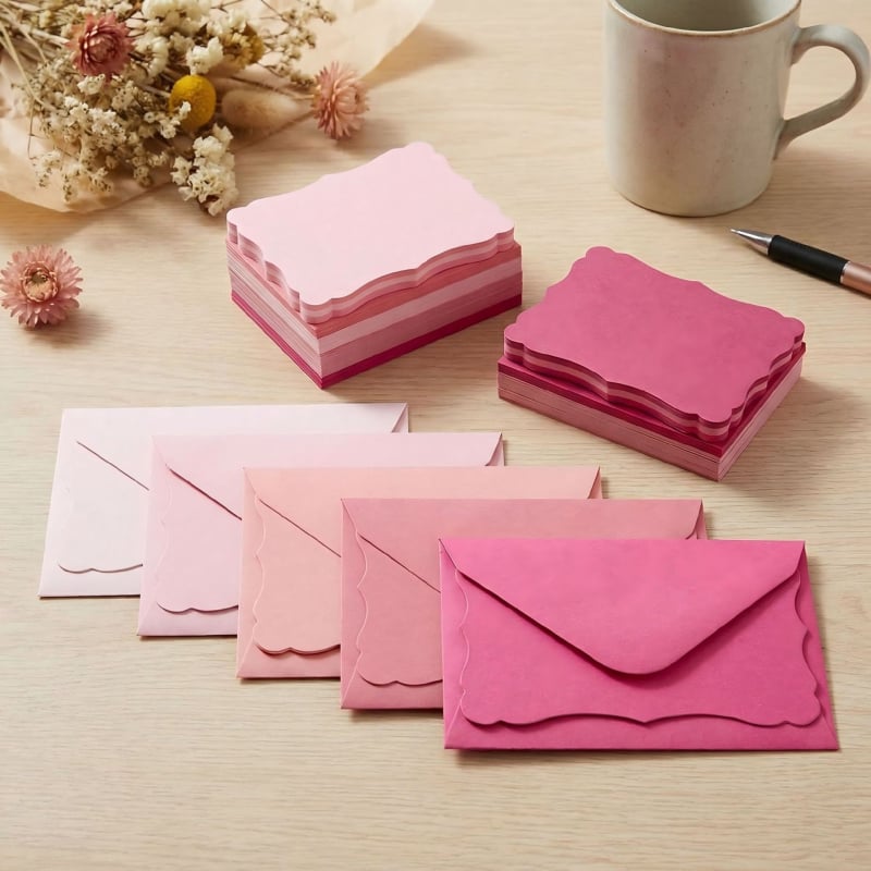 Invitații mini roz cu plicuri colorate, interior gol, felicitări pentru petreceri