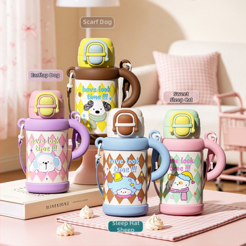 Roztomilá a zábavná termoska s dvojitým nápojom a rúčkou, vnútorná strana z nehrdzavejúcej ocele 316, vonkajšia strana z nehrdzavejúcej ocele 201, prenosná izolovaná fľaša na vodu pre deti