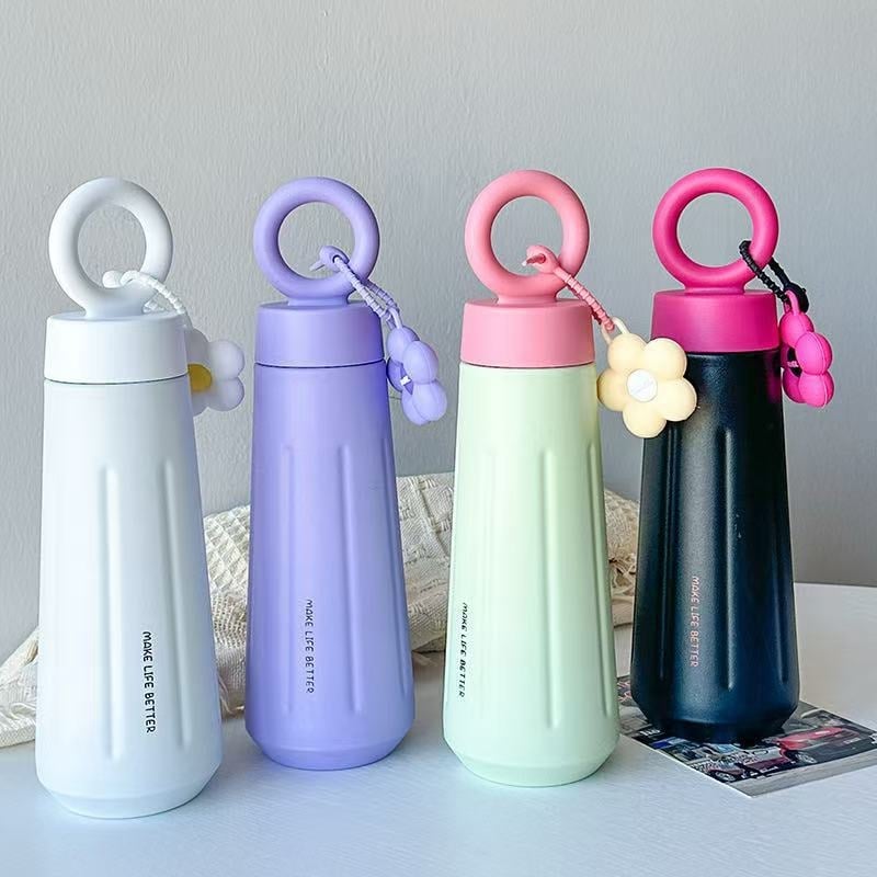 Noul pahar elegant cu design de petale, din oțel inoxidabil 316, termos izolant, portabil, cu mâner