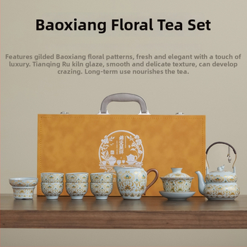 Set ceai Dunhuang cu ceainic în formă de dovleac și bol cu capac, stil retro lux, set complet în cutie cadou pentru evenimente de afaceri