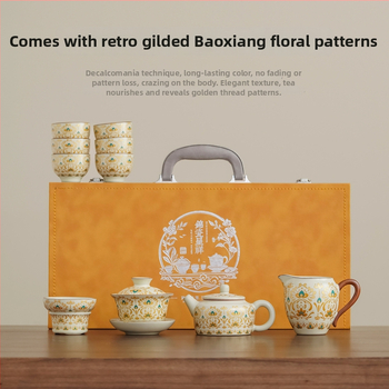 Set ceai Dunhuang cu ceainic în formă de dovleac și bol cu capac, stil retro lux, set complet în cutie cadou pentru evenimente de afaceri