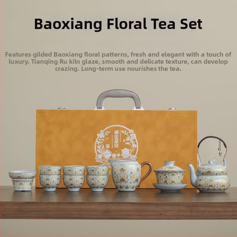 Set ceai Dunhuang cu ceainic în formă de dovleac și bol cu capac, stil retro lux, set complet în cutie cadou pentru evenimente de afaceri