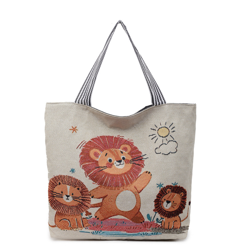 Geantă de umăr din canvas cu broderie jacquard, broderie pe ambele fețe