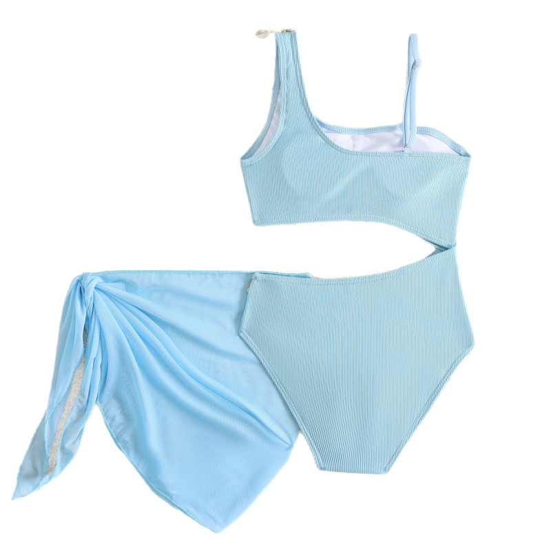 Costum de baie pentru fete, culoare solidă, design nou 2026, pentru vârste 6–14 ani, poliester