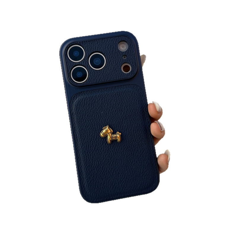 Husă roșie din piele artificială cu temă ponei pentru iPhone 17 Pro Max, protecție completă, compatibilă cu iPhone 15 și 16