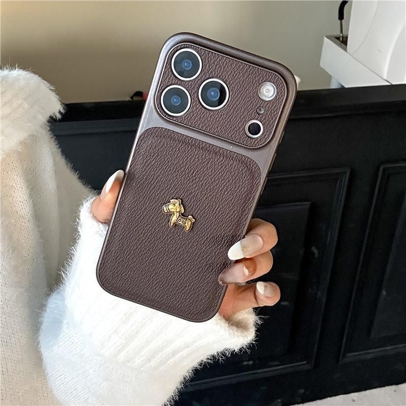 Husă roșie din piele artificială cu temă ponei pentru iPhone 17 Pro Max, protecție completă, compatibilă cu iPhone 15 și 16