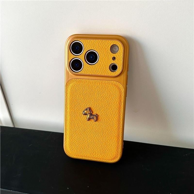Husă roșie din piele artificială cu temă ponei pentru iPhone 17 Pro Max, protecție completă, compatibilă cu iPhone 15 și 16