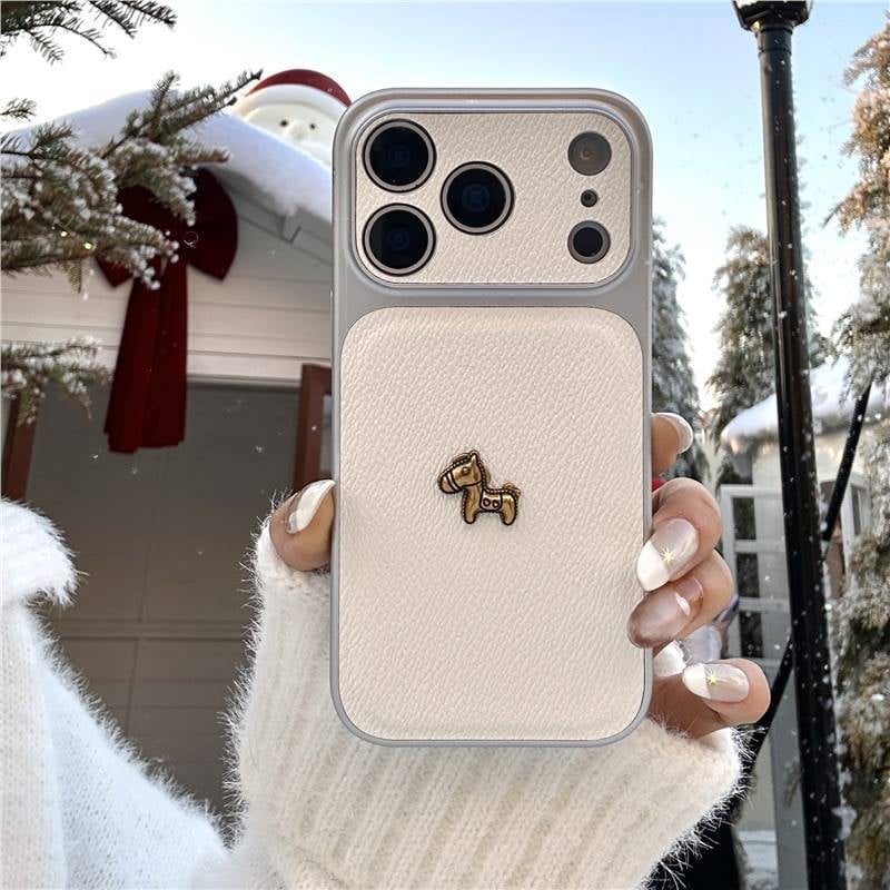 Husă roșie din piele artificială cu temă ponei pentru iPhone 17 Pro Max, protecție completă, compatibilă cu iPhone 15 și 16