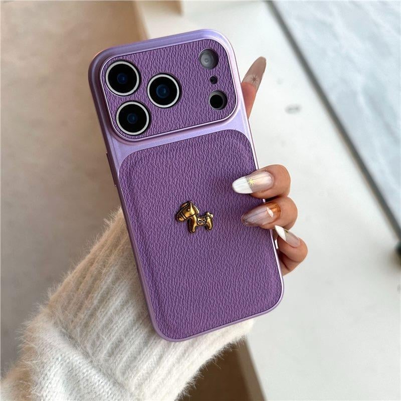 Husă roșie din piele artificială cu temă ponei pentru iPhone 17 Pro Max, protecție completă, compatibilă cu iPhone 15 și 16