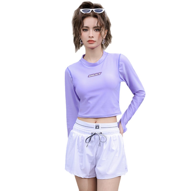 Dopamine Girl costum de baie pentru femei, cu mâneci lungi, două piese, acoperire conservatoare a burții, pentru băi termale