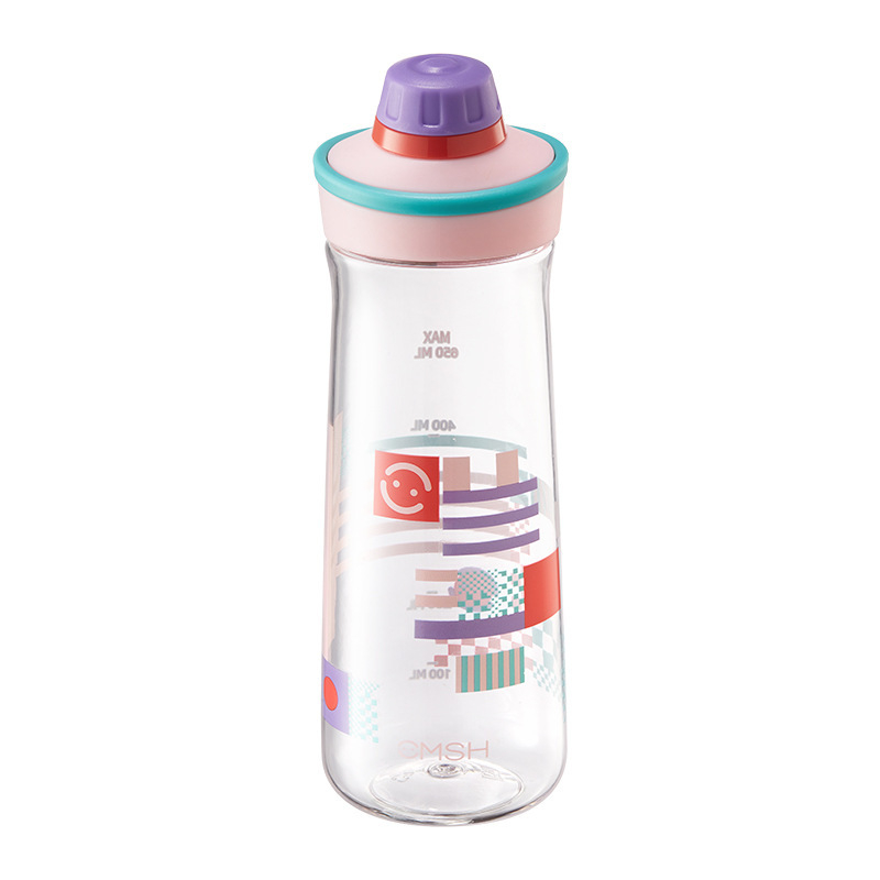 Bidon de apă sport, din plastic, de calitate alimentară, transparent, cu capacitate mare, pentru fete din ciclul primar și utilizare la birou