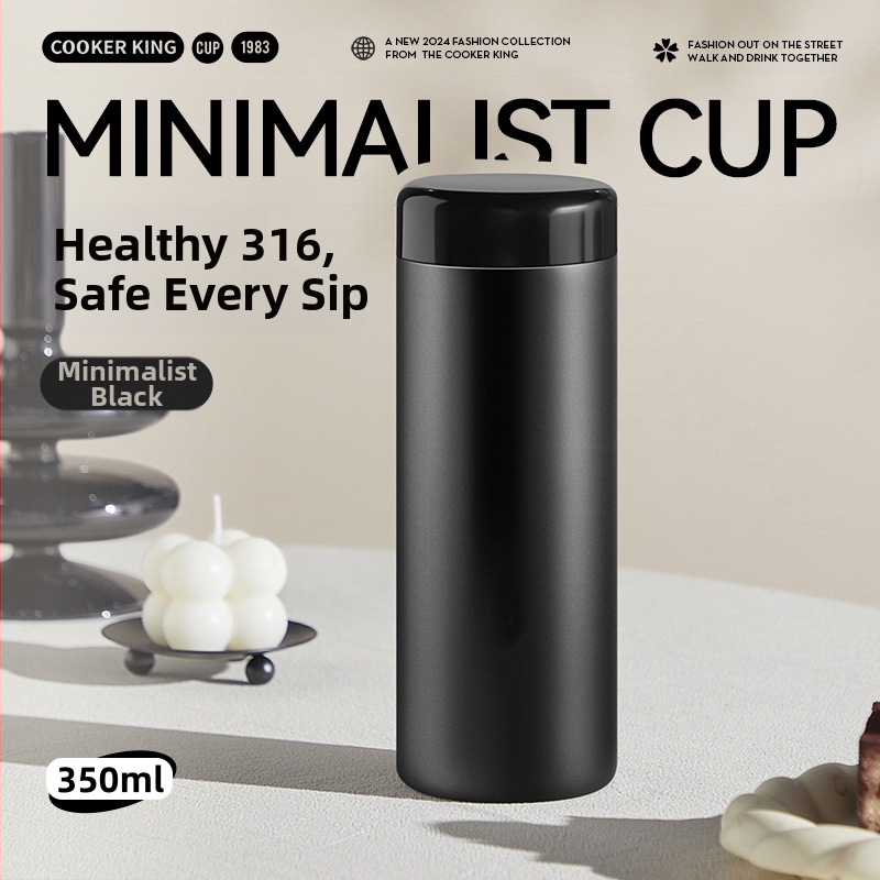 Minimalistický termohrniak s objemom 350 ml, vnútorný povrch z nehrdzavejúcej ocele 316, vonkajší povrch z nehrdzavejúcej ocele 304, prenosný s nálevníkom na čaj, možnosť laserového gravírovania