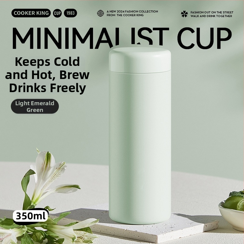 Minimalistický termohrniak s objemom 350 ml, vnútorný povrch z nehrdzavejúcej ocele 316, vonkajší povrch z nehrdzavejúcej ocele 304, prenosný s nálevníkom na čaj, možnosť laserového gravírovania