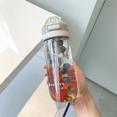 Seliya cană de apă pentru adulți și femei însărcinate, design simplu pentru exterior, pai cu șnur, plastic rezistent la temperaturi înalte, capac etanș