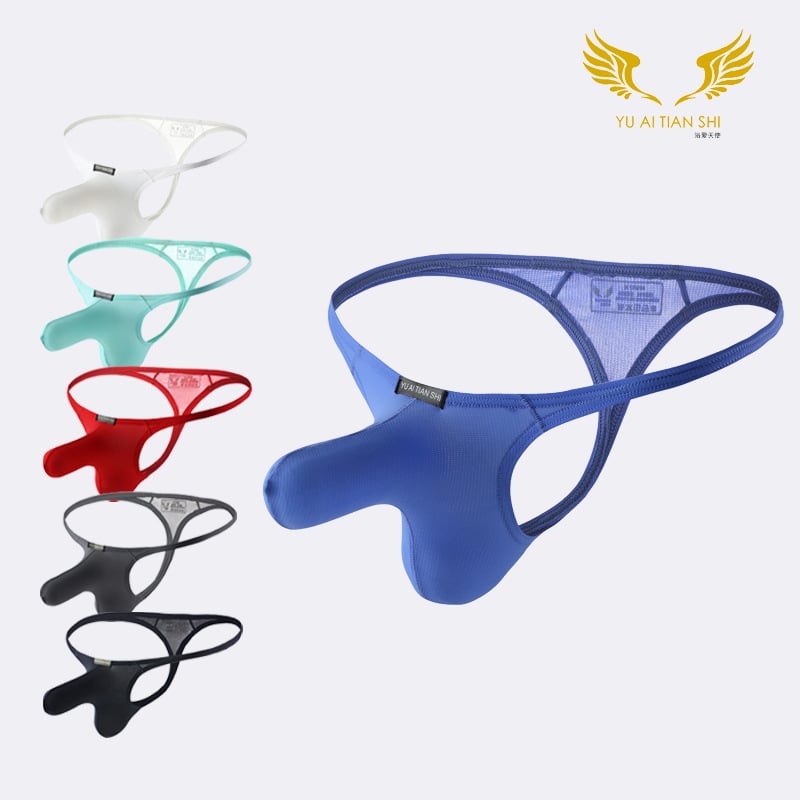 Slip bărbătesc din plasă respirabil, talie joasă, Ice Silk, design elephant nose, tanga