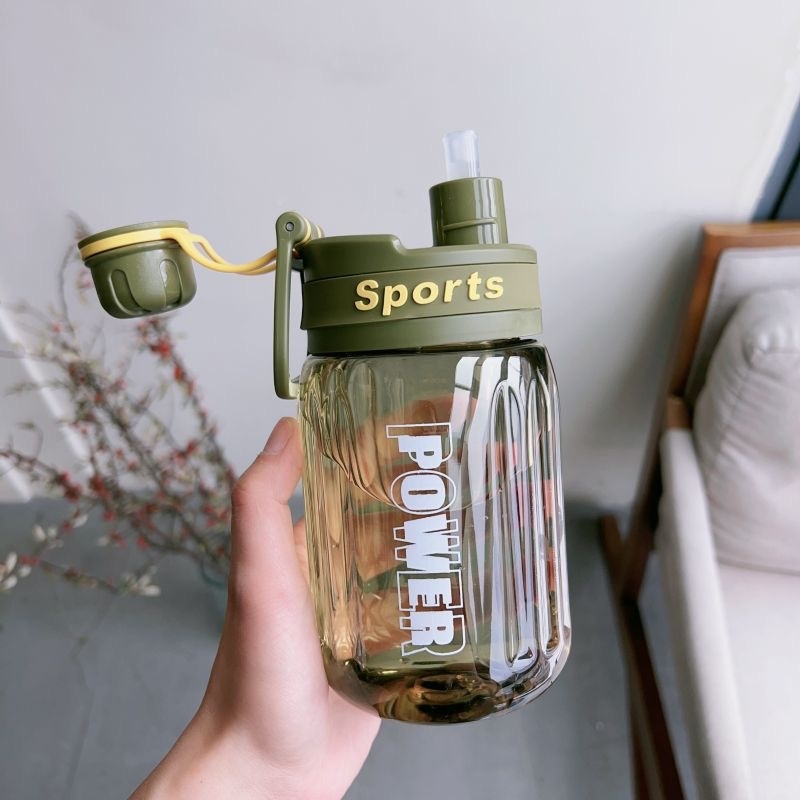 Sticlă de apă pentru sport, capacitate mare, cu pai, portabilă, rezistentă la cădere, pentru vară