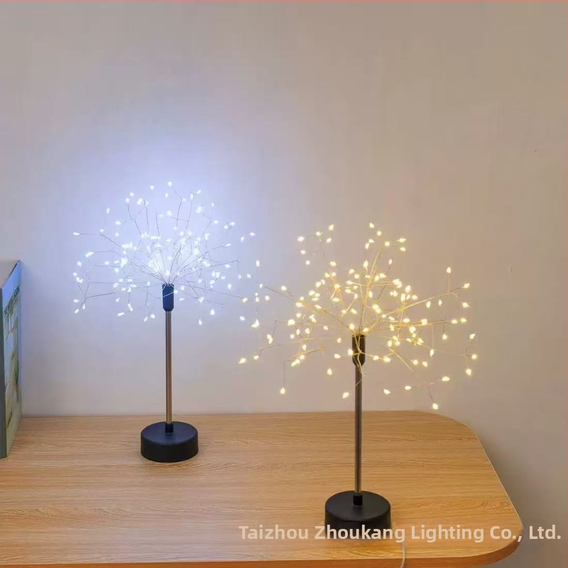 Medená drôtená hviezdicová lampa s ohňostrojom a púpavou – stolová lampa, 29 cm, napájanie z USB, 3000K, IP55, kreatívna dekorácia, narodeninový darček pre najlepšieho priateľa, vianočná dekorácia