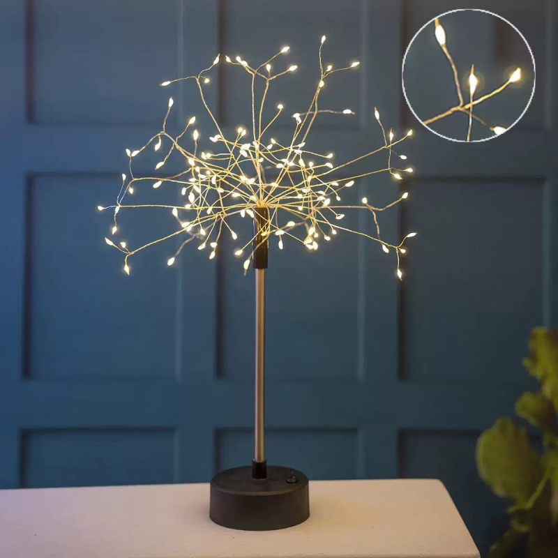 Lampă de birou din sârmă de cupru, în formă de stea cu artificii și păpădie, 29 cm, USB, 3000K, IP55, decor creativ, cadou de ziua cea mai bună prietenă, decor de Crăciun