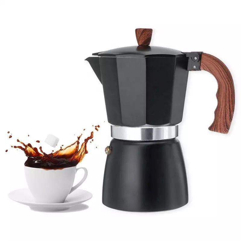 Cafetieră moka din aluminiu octagonală, pentru 3-6 cești, stil italian, design european rafinat