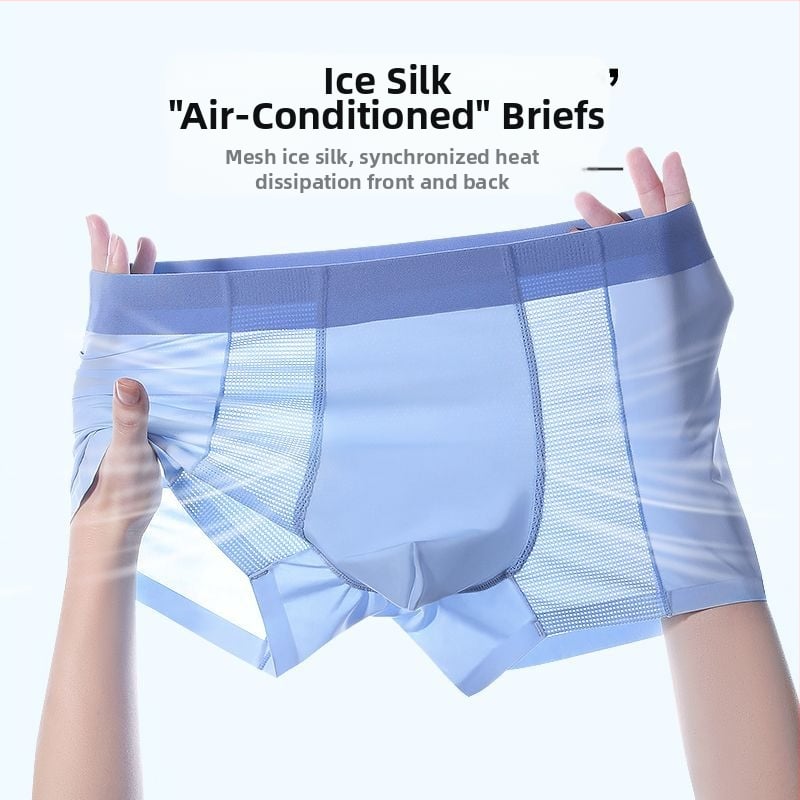 Boxeri de bărbați din Ice Silk cu plasă respirabilă, antibacterieni, uscare rapidă