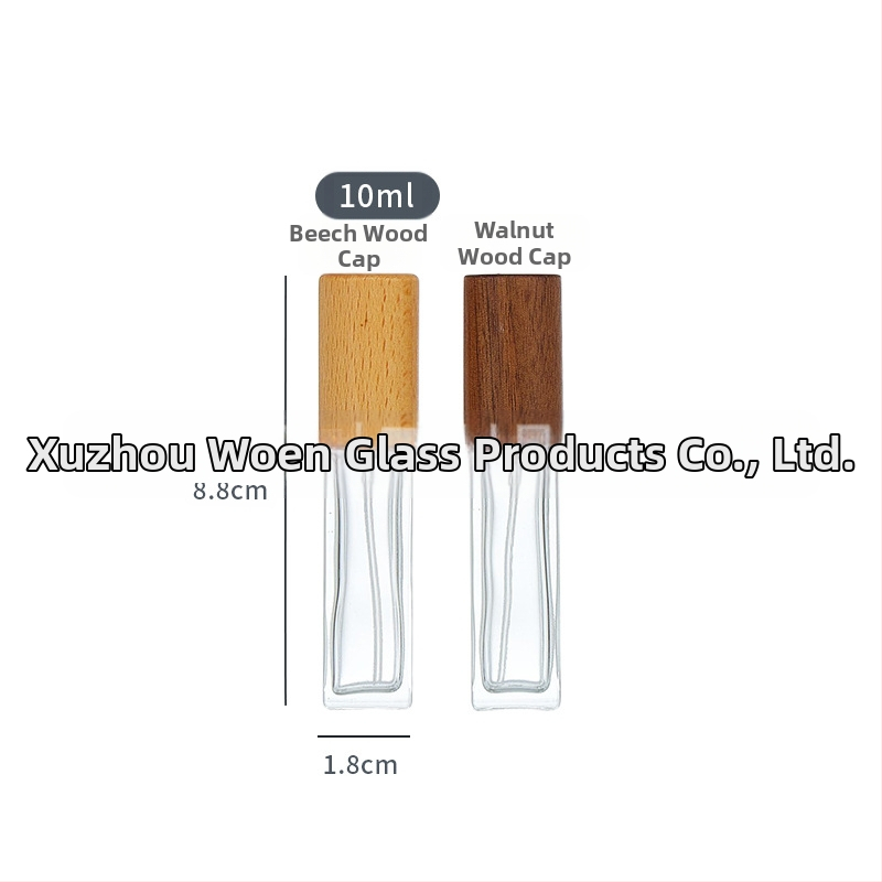 Sklenená fľaštička na parfum s dreveným uzáverom, rozprašovačom, cestovná kozmetická fľaštička – prázdna fľaštička v objeme 30 ml/10 ml/5 ml/15 ml/20 ml, štvorcový alebo obdĺžnikový tvar.