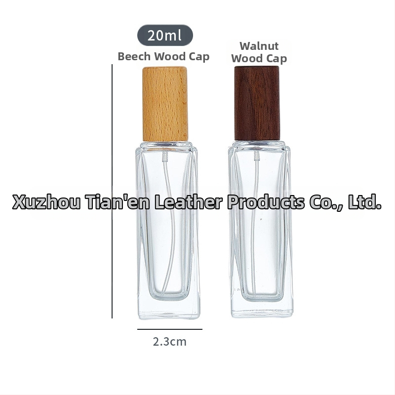 Sklenená fľaštička na parfum s dreveným uzáverom, rozprašovačom, cestovná kozmetická fľaštička – prázdna fľaštička v objeme 30 ml/10 ml/5 ml/15 ml/20 ml, štvorcový alebo obdĺžnikový tvar.