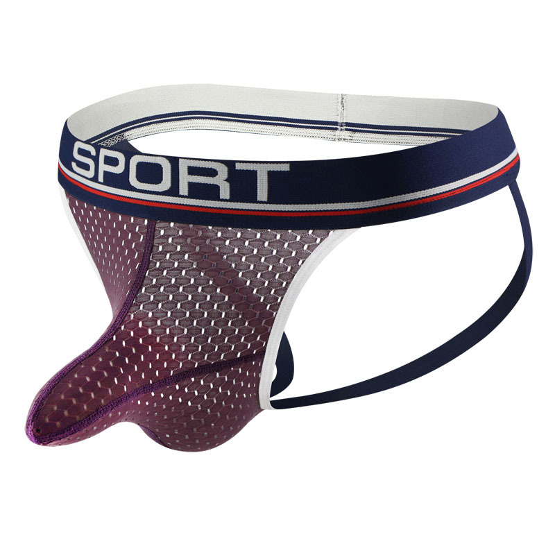 Slip tanga din plasă pentru bărbați, talie joasă, uscare rapidă, respirabil, buzunar de susținere, nylon