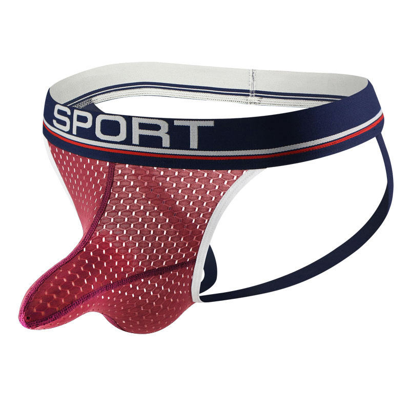 Slip tanga din plasă pentru bărbați, talie joasă, uscare rapidă, respirabil, buzunar de susținere, nylon