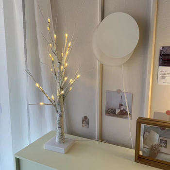 Luminile LED 24 pentru arbore de Crăciun artificial mesteacăn, iluminare decorativă pentru masă, înălțime 60 sau 45 cm