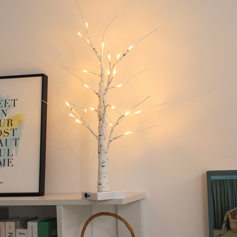 Luminile LED 24 pentru arbore de Crăciun artificial mesteacăn, iluminare decorativă pentru masă, înălțime 60 sau 45 cm