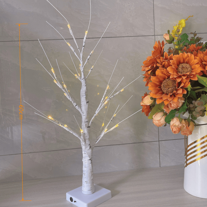 Luminile LED 24 pentru arbore de Crăciun artificial mesteacăn, iluminare decorativă pentru masă, înălțime 60 sau 45 cm