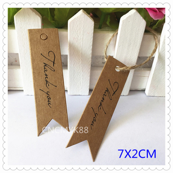 Etichete de cadouri din kraft paper Thank you, mici stegulețe pentru ambalare, 100 buc pe pachet, cu sfoară de cânepă