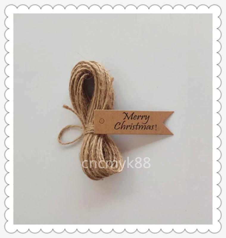 Etichete de cadouri din kraft paper Thank you, mici stegulețe pentru ambalare, 100 buc pe pachet, cu sfoară de cânepă