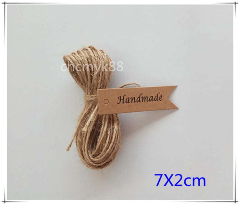 Etichete de cadouri din kraft paper Thank you, mici stegulețe pentru ambalare, 100 buc pe pachet, cu sfoară de cânepă