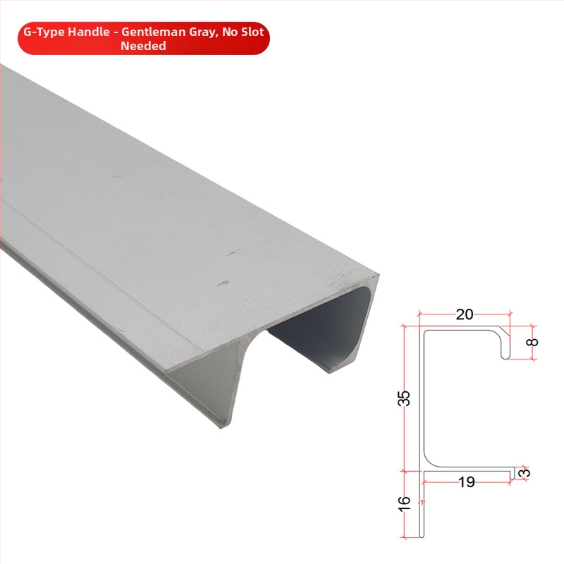 Mână de dulap în formă de G, ascunsă, din aliaj de aluminiu, fără caneluri, dimensiuni personalizabile