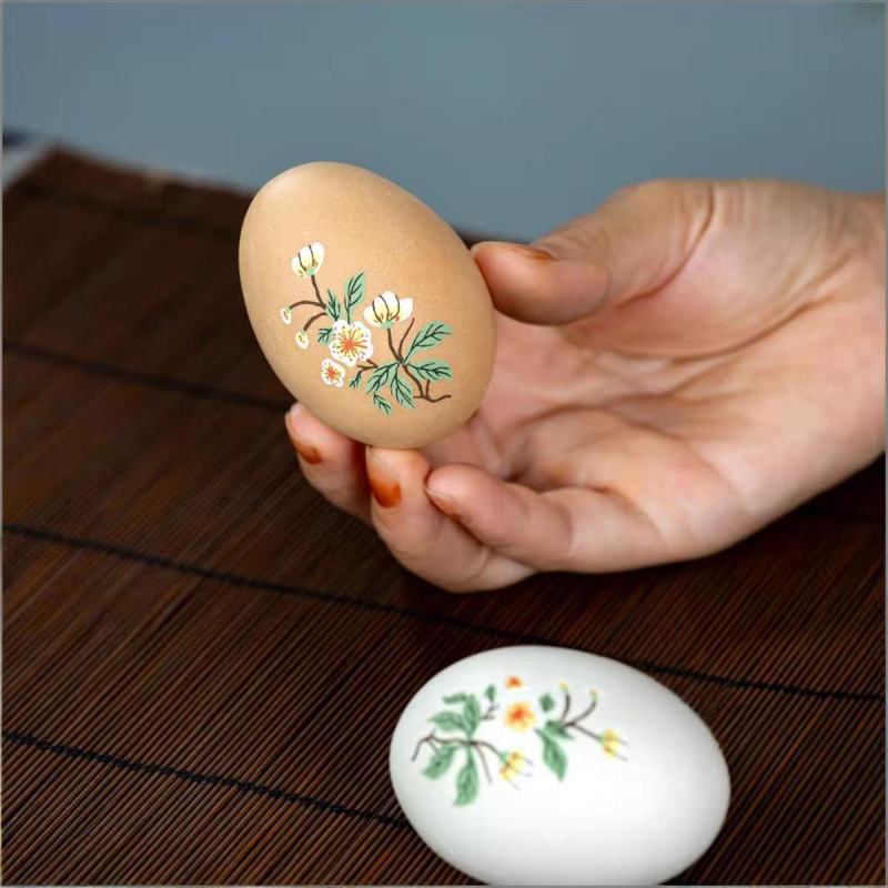 Animal de ceai Yixing din nisip mov, ornament ou ceramic pictat, sculptură decorativă pentru setul de ceai, ouă ceramice colorate, ouă aurii, artă decorativă