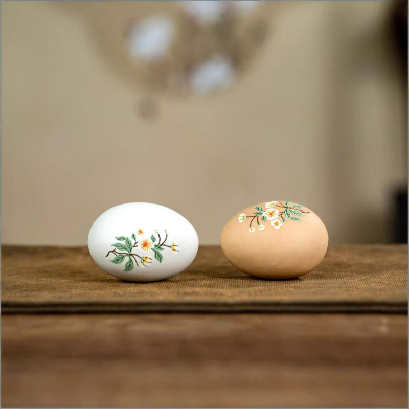 Animal de ceai Yixing din nisip mov, ornament ou ceramic pictat, sculptură decorativă pentru setul de ceai, ouă ceramice colorate, ouă aurii, artă decorativă