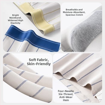 Boxeri pentru bărbați din bumbac 80S, confortabili, aerisiți, antibacterieni, cu model în dungi, talie medie.
