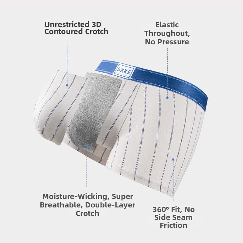 Boxeri pentru bărbați din bumbac 80S, confortabili, aerisiți, antibacterieni, cu model în dungi, talie medie.