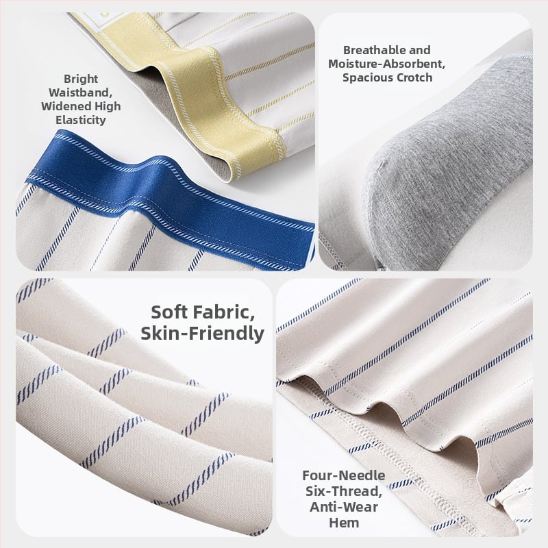 Boxeri pentru bărbați din bumbac 80S, confortabili, aerisiți, antibacterieni, cu model în dungi, talie medie.