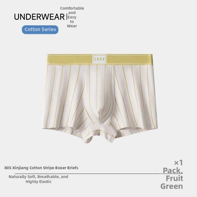 Boxeri pentru bărbați din bumbac 80S, confortabili, aerisiți, antibacterieni, cu model în dungi, talie medie.