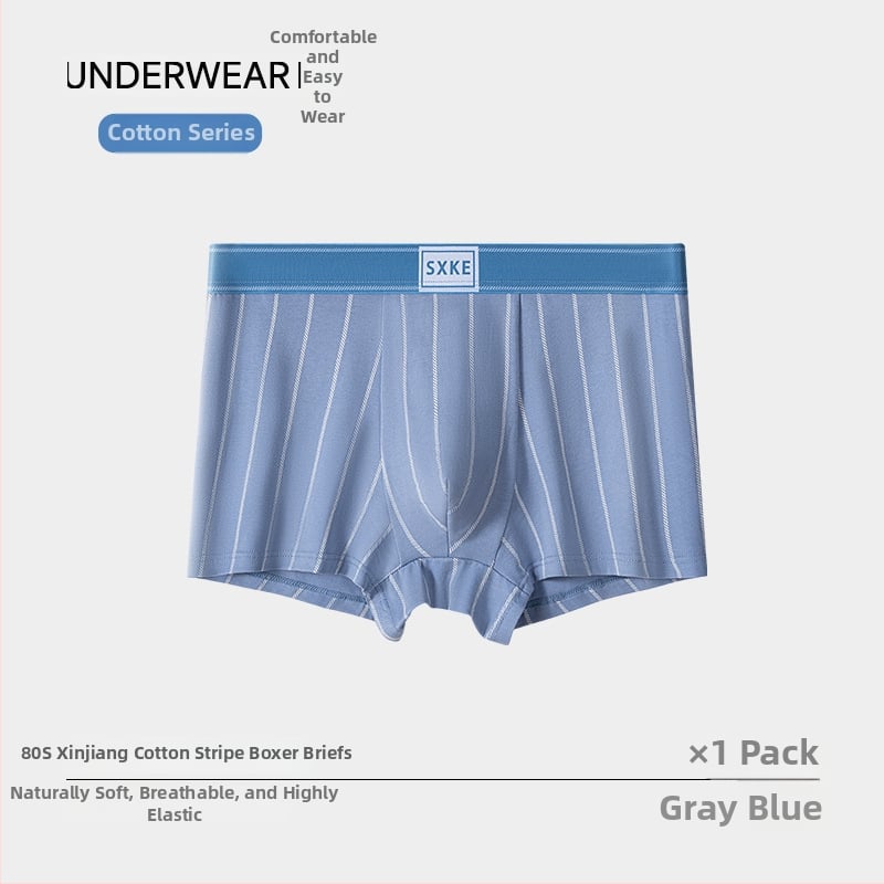 Boxeri pentru bărbați din bumbac 80S, confortabili, aerisiți, antibacterieni, cu model în dungi, talie medie.