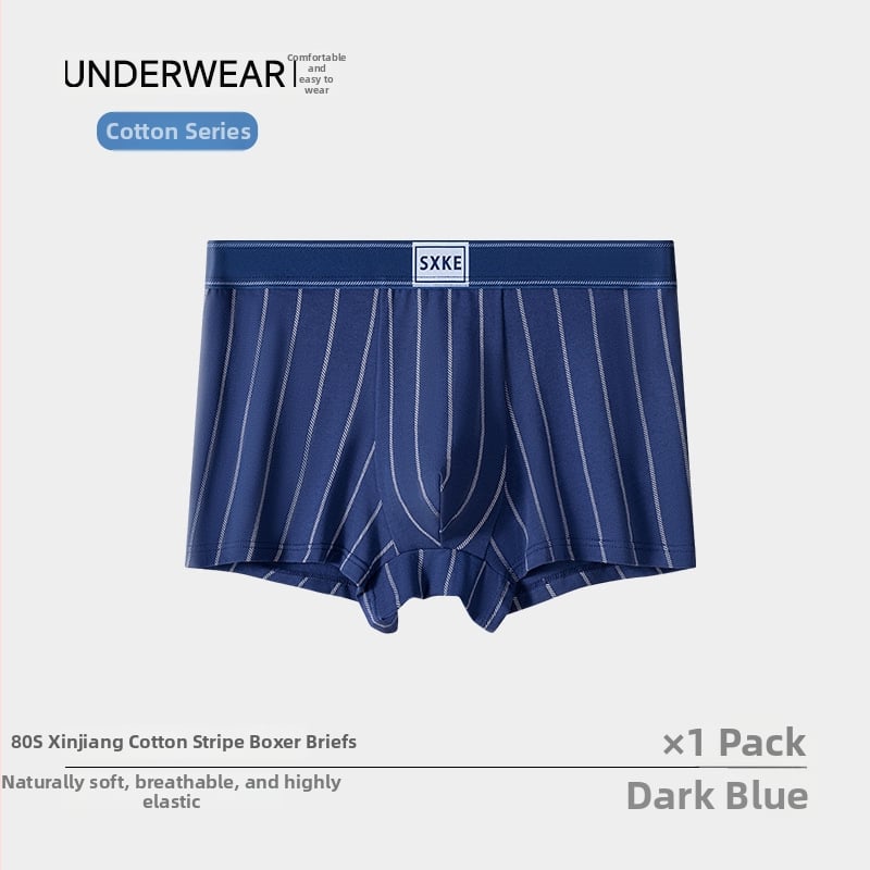Boxeri pentru bărbați din bumbac 80S, confortabili, aerisiți, antibacterieni, cu model în dungi, talie medie.