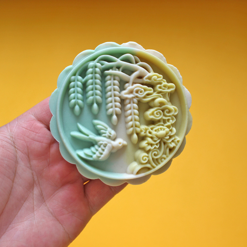 Forme Mooncake 125g/150g/200g - Stil tradițional chinezesc, model floral, păsări și koi, matriță de copt manuală