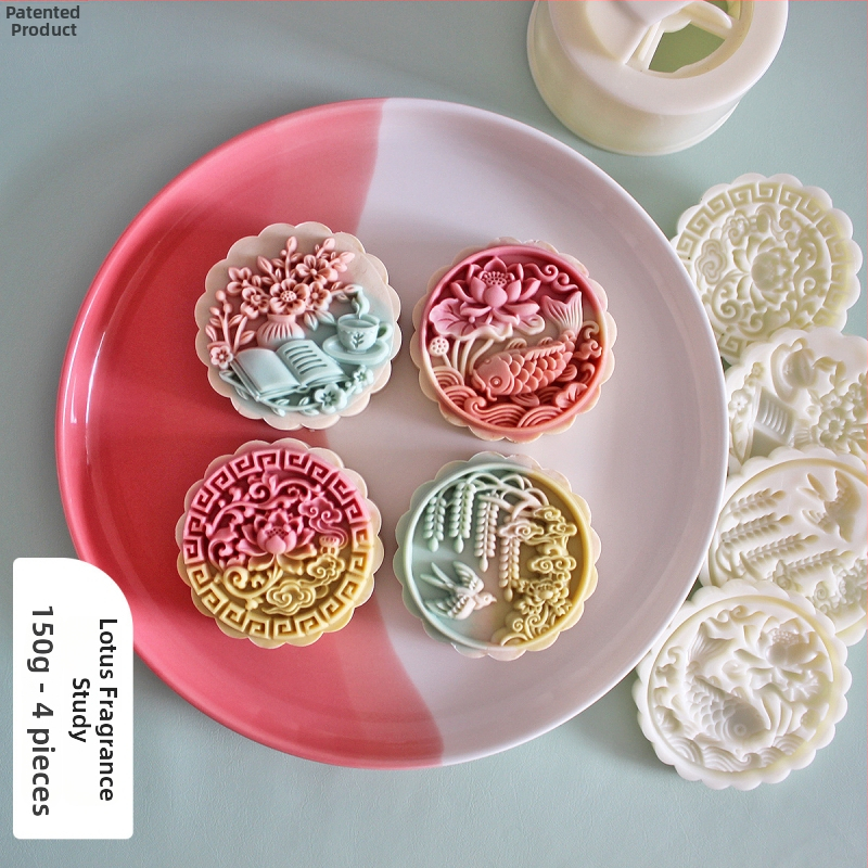 Forme Mooncake 125g/150g/200g - Stil tradițional chinezesc, model floral, păsări și koi, matriță de copt manuală