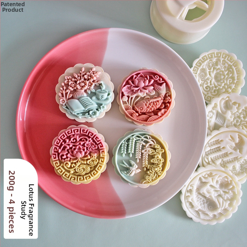 Forme Mooncake 125g/150g/200g - Stil tradițional chinezesc, model floral, păsări și koi, matriță de copt manuală