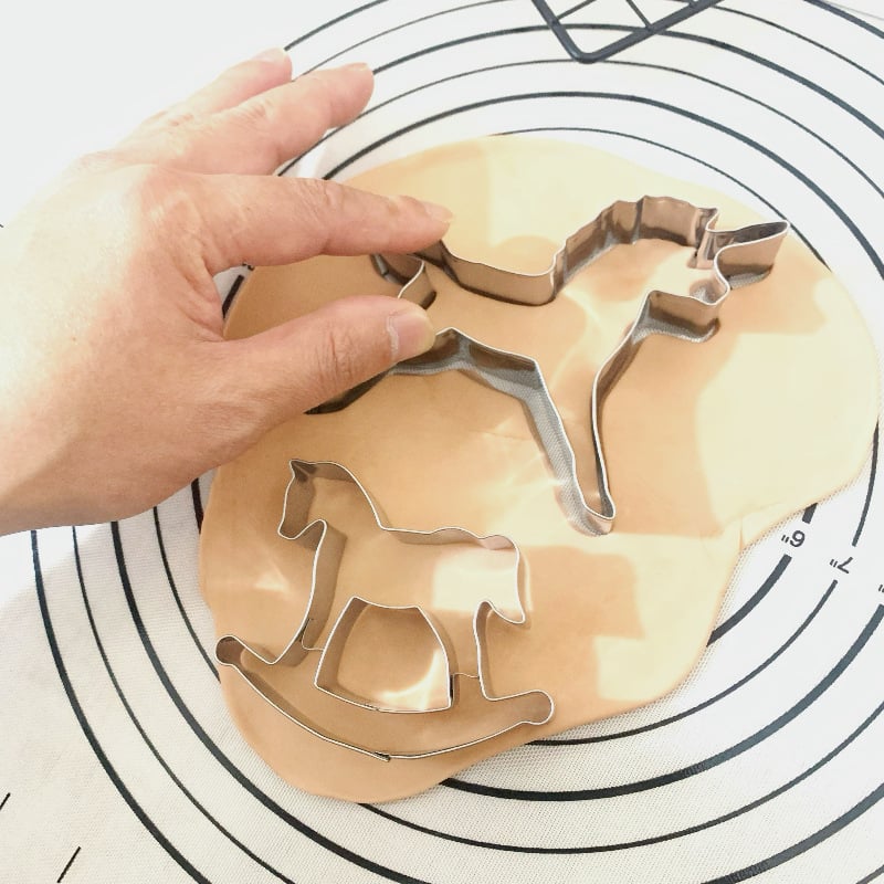 Tăietor de biscuiți din oțel inoxidabil, în formă de ponei balansoar, motiv de animale desen animate pentru coacere acasă